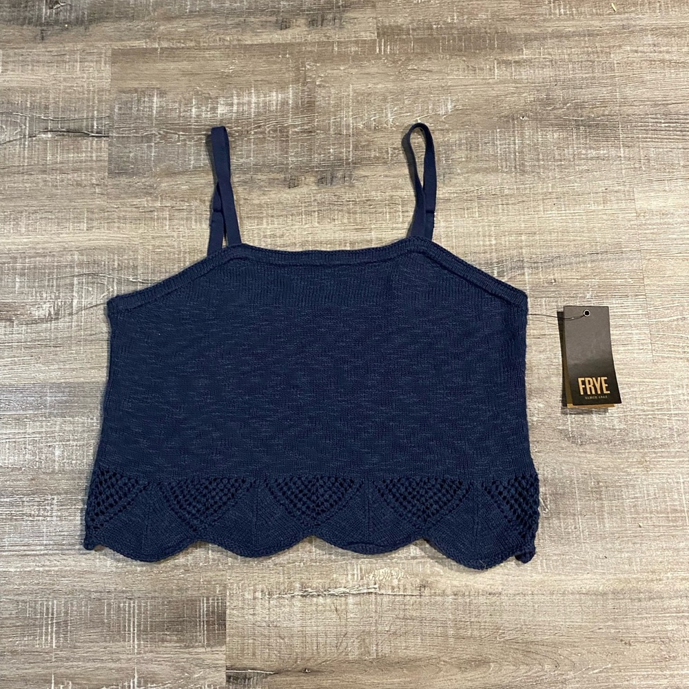 New Frye Knit Crop Top Scalloped Hem Navy Size Small